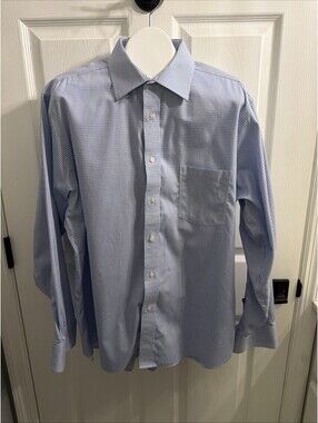 Eagle Shirtmakers 100%Cotton Non-Iron Sz. XL 17.5 34-35 Blue Checked Long Sleeve